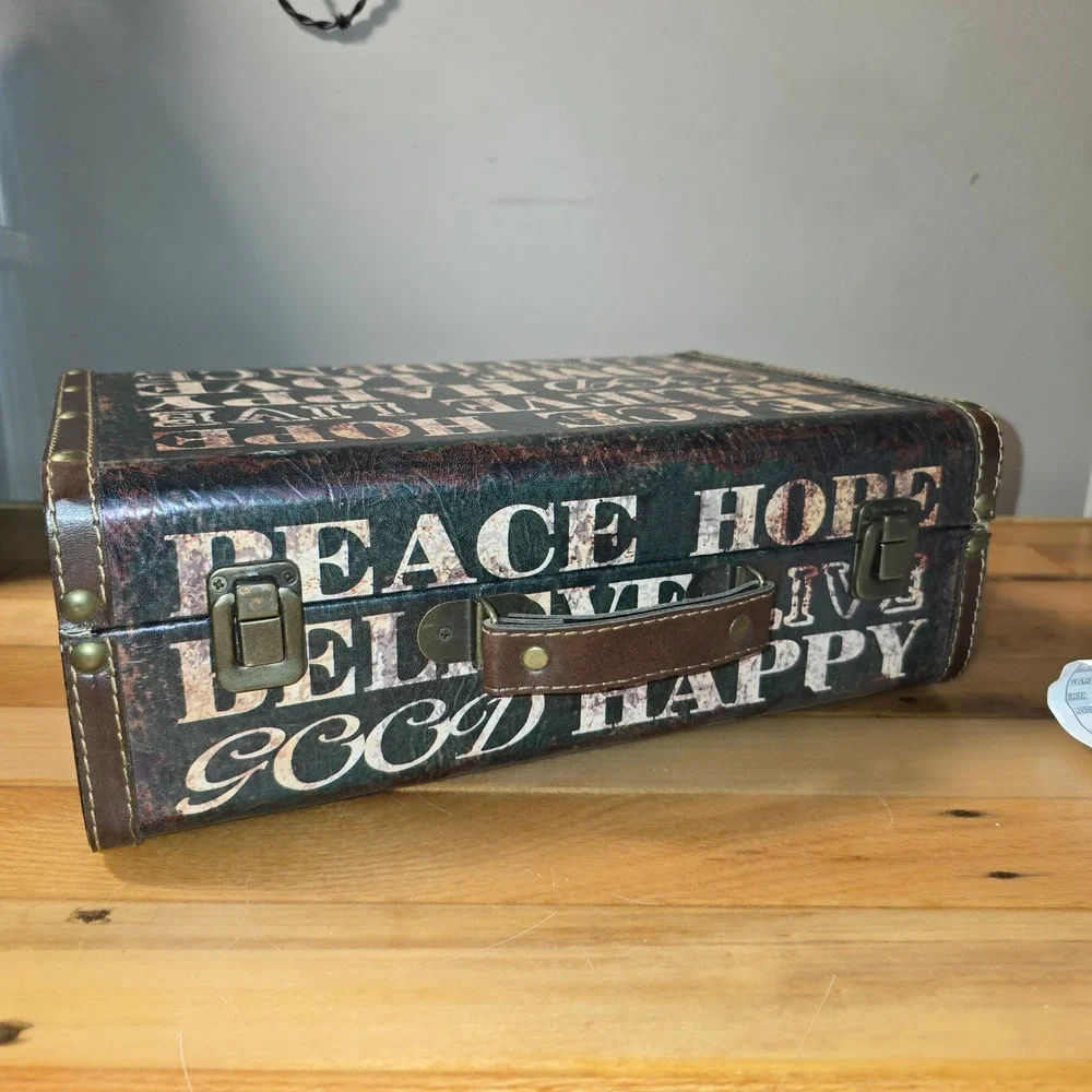 Vintage Style Inspirational Typography Decorative Storage Trunk Suitcase Box